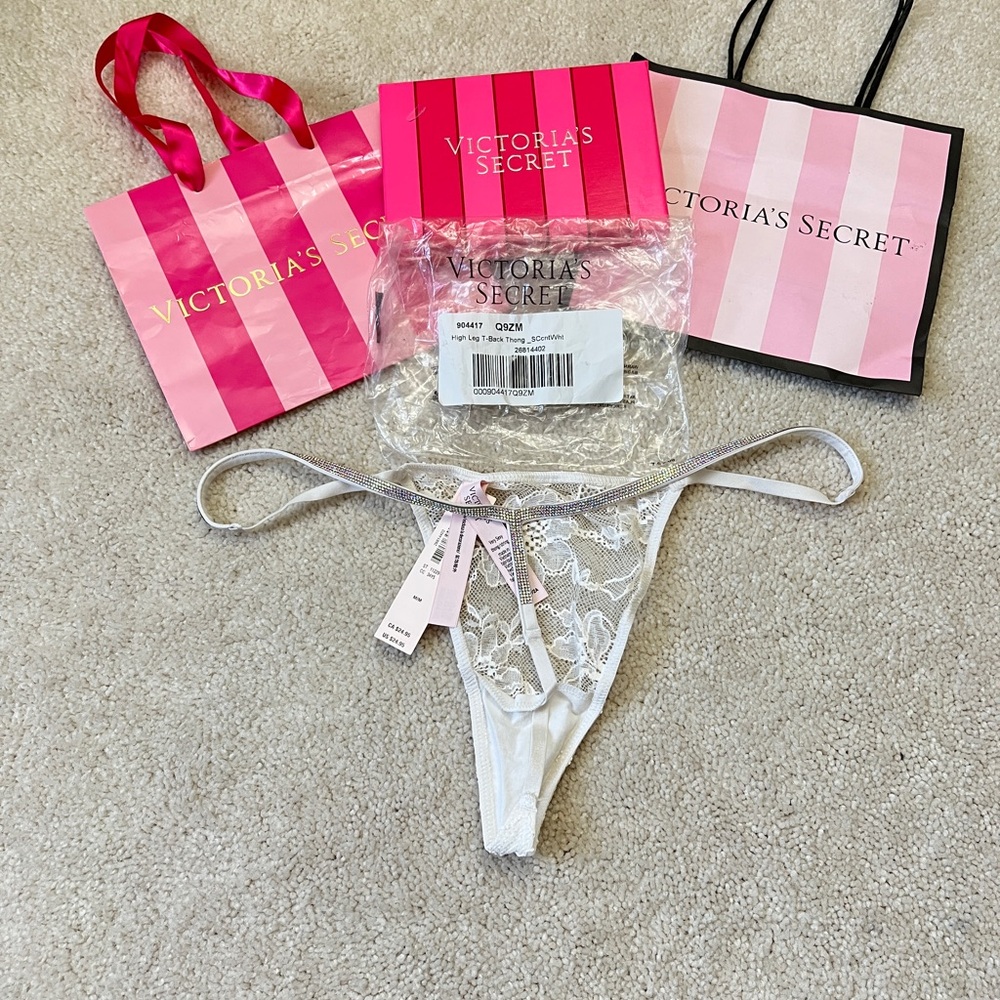 NWT Victoria’s Secret Very Sexy White Lace shine strap thong panties VS Medium M